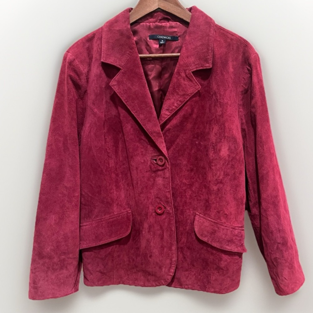 Chadwicks Y2K Suede Leather Blazer Jacket Button Front Wine Academia Size 16